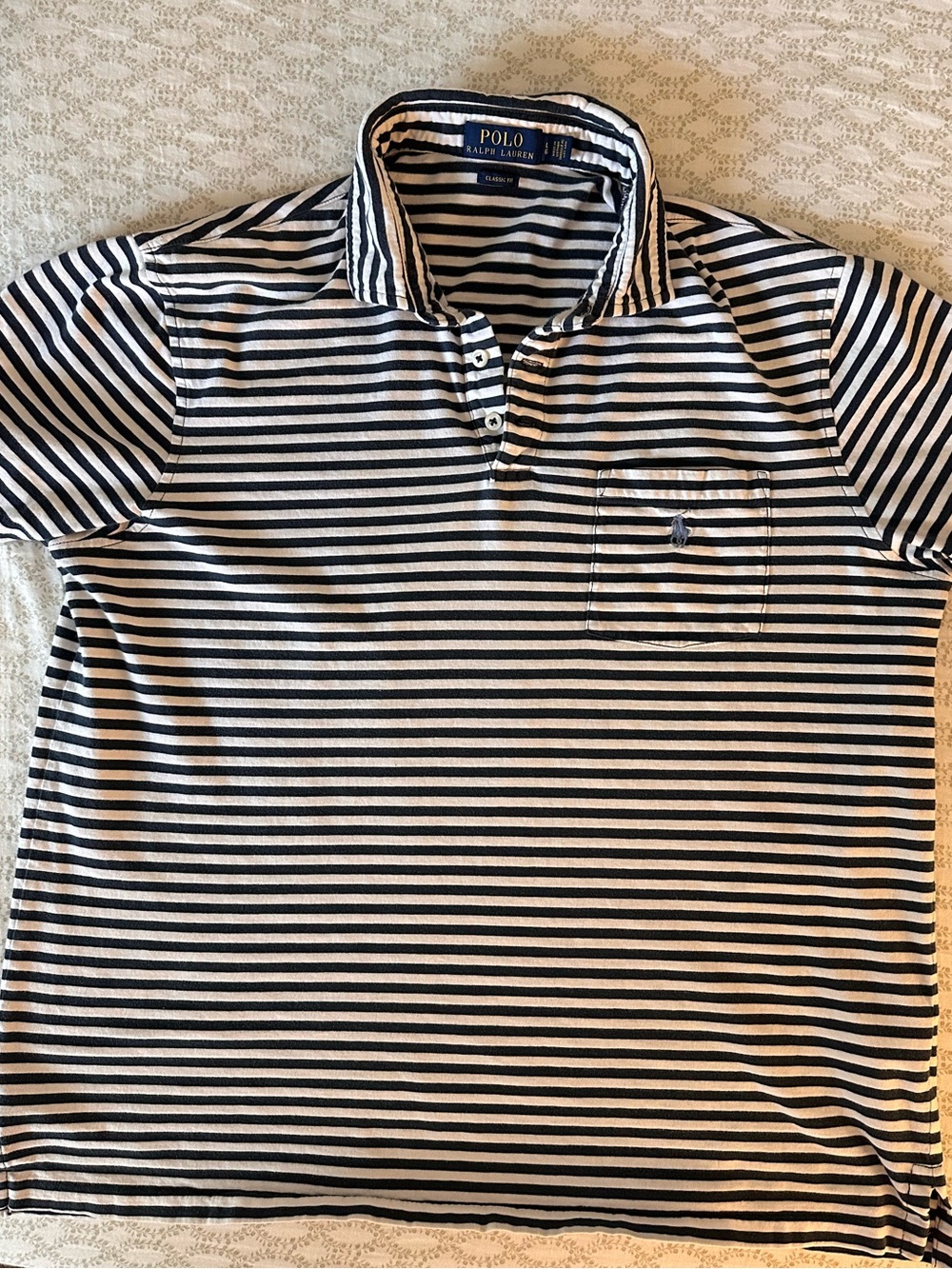 Ralph Lauren Men’s Navy and White Striped Polo Shirt